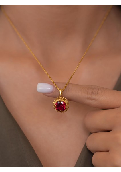 14 Ayar Altın Kırmızı Güneş Taşlı Kolye fırsatları