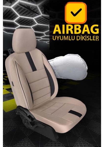 Ford Fiesta Sedan 2002–2012 Bej Başak Serisi Tay Tüyü Koltuk Kılıfı Seti (Ön–arka, Başlıklı, Yan Airbag Uyumlu)