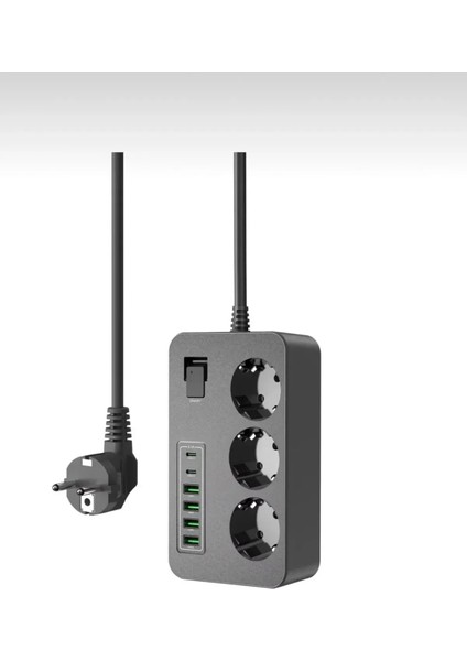 Akım Korumalı 3’lü Priz – 2x Usb-C + 4x Usb-A Hızlı Şarj | 2m Kablo | Çocuk Korumalı Çoklu Priz modelleri