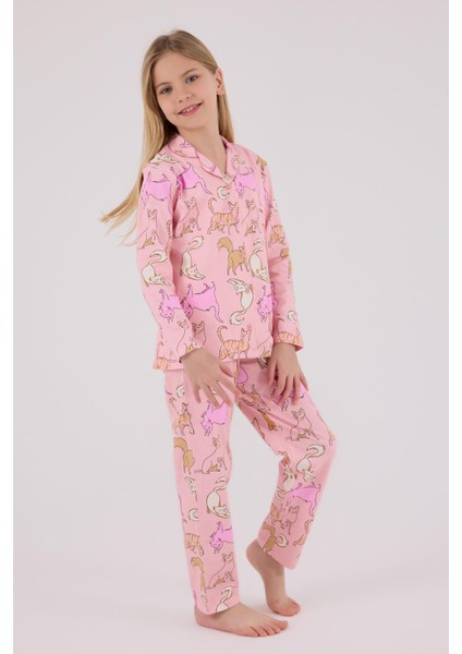 Anne Kız Gömlek Pijama Kombini, Kedili Pijama, Anne ve Çocuk Pijamalar Ayrı Ayrı Fiyatlandırılır modelleri
