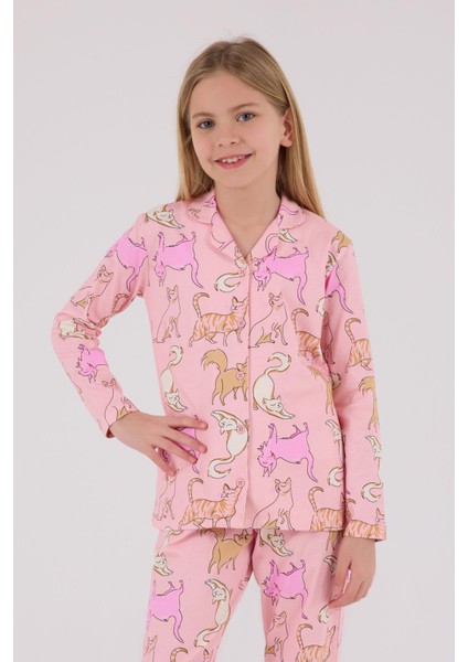 Anne Kız Gömlek Pijama Kombini, Kedili Pijama, Anne ve Çocuk Pijamalar Ayrı Ayrı Fiyatlandırılır fırsatları