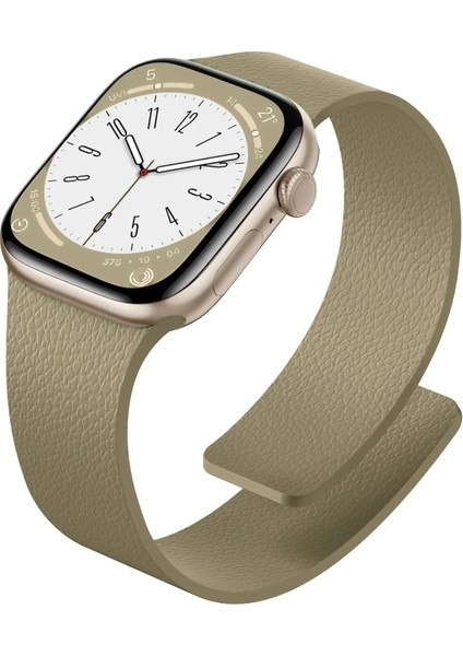 Apple Watch 11-10 42MM 9 8 7 41MM Se 6 5 4 40 2 3 38MM Uyumlu Manyetik Silikon Deri Dokulu Kordon