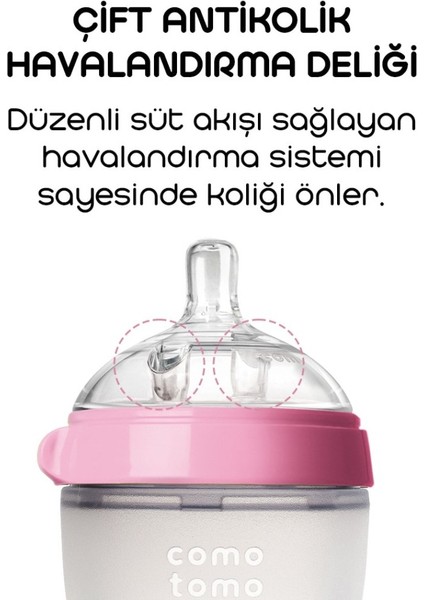 Nessiworld Comotomo Antikolik Silikon Biberon 150 ml 0-3 Ay Pembe modelleri