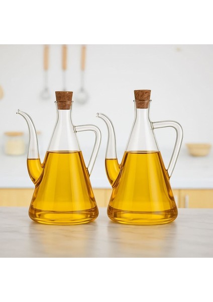 Borosilikat Cam Akasya Kapaklı Glazzy Yağlık 750 ML+750 ml (2 Adet Standsız)