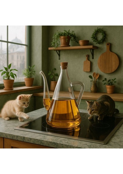 Borosilikat Cam Akasya Kapaklı Glazzy Yağlık 750 ML+750 ml (2 Adet Standsız) fiyatları