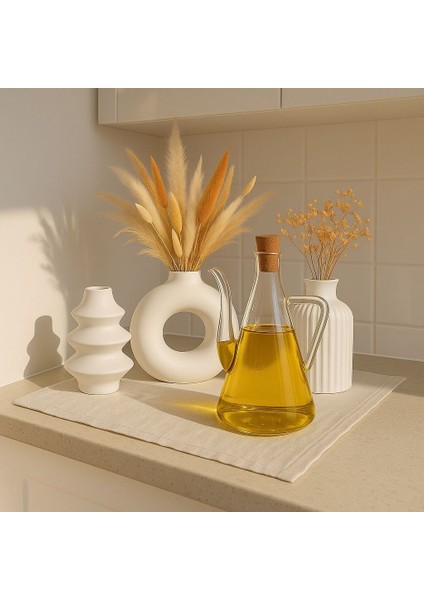 Borosilikat Cam Akasya Kapaklı Glazzy Yağlık 750 ML+750 ml (2 Adet Standsız) modelleri