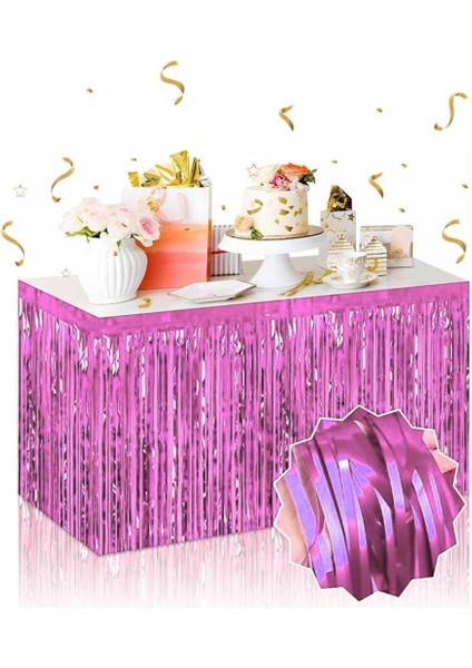 Nessiworld Kendinden Yapışkanlı Pembe Metalize Püsküllü Masa Eteği – 75 x 275 cm Parti Süslemesi