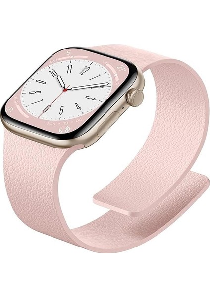 Apple Watch 11-10 42MM 9 8 7 41MM Se 6 5 4 40 2 3 38MM Uyumlu Manyetik Silikon Deri Dokulu Kordon