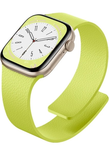Apple Watch 11-10 42MM 9 8 7 41MM Se 6 5 4 40 2 3 38MM Uyumlu Manyetik Silikon Deri Dokulu Kordon
