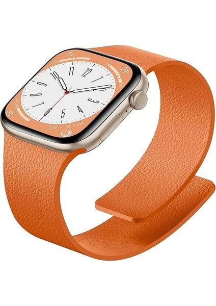 Apple Watch 11-10 42MM 9 8 7 41MM Se 6 5 4 40 2 3 38MM Uyumlu Manyetik Silikon Deri Dokulu Kordon