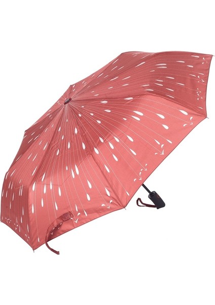 Yağmur Damlası Desenli Tam Otomatik Lux Kadın Şemsiyesi Bordo modelleri