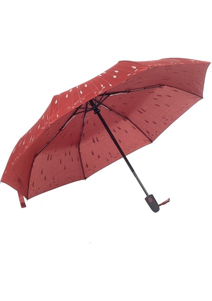 Yağmur Damlası Desenli Tam Otomatik Lux Kadın Şemsiyesi Bordo fırsatları