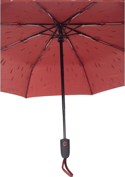 Yağmur Damlası Desenli Tam Otomatik Lux Kadın Şemsiyesi Bordo indirimleri