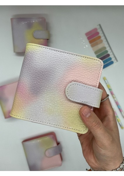 Mini Boy Sarı Pembe Tonları Mıknatıslı Pu Deri Kapaklı Sürdürülebilir Ajanda/ Planner/ Binder Defter – 160 Sayfa (Çizgisiz, Değiştirilebilir Sayfa)