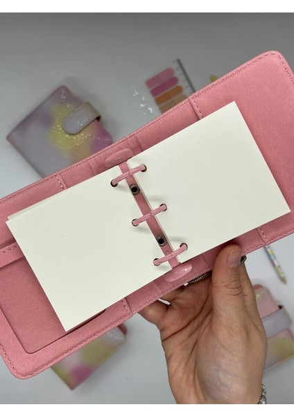 Mini Boy Sarı Pembe Tonları Mıknatıslı Pu Deri Kapaklı Sürdürülebilir Ajanda/ Planner/ Binder Defter – 160 Sayfa (Çizgisiz, Değiştirilebilir Sayfa) fiyatları