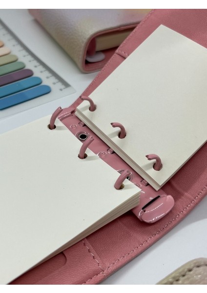 Mini Boy Sarı Pembe Tonları Mıknatıslı Pu Deri Kapaklı Sürdürülebilir Ajanda/ Planner/ Binder Defter – 160 Sayfa (Çizgisiz, Değiştirilebilir Sayfa) fırsatları