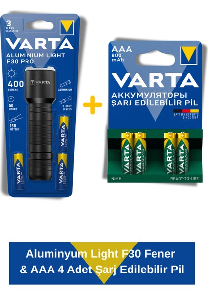 Aluminyum Light F30 Fener & Power Şarj Edilebilir Ince Kalem Pil 800MAH Aaa 4 Adet