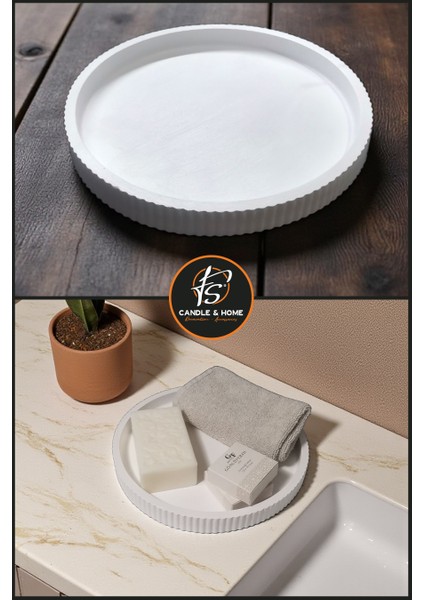 Yuvarlak Modern Beton Tabak – Takı Tabağı, Mum Tabağı, Sunum Tepsisi, Orta Sehpa Dekoru, Organizer