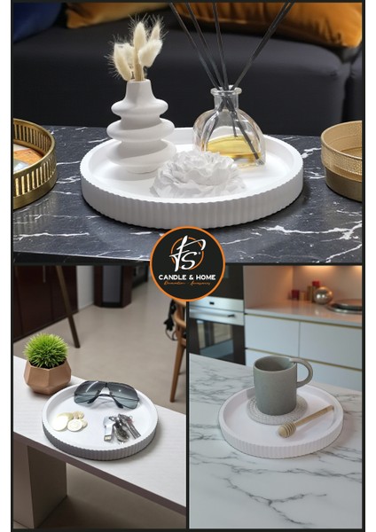 Yuvarlak Modern Beton Tabak – Takı Tabağı, Mum Tabağı, Sunum Tepsisi, Orta Sehpa Dekoru, Organizer fırsatları