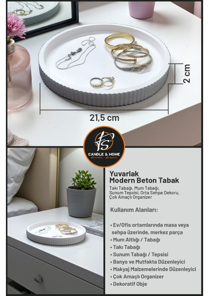 Yuvarlak Modern Beton Tabak – Takı Tabağı, Mum Tabağı, Sunum Tepsisi, Orta Sehpa Dekoru, Organizer indirimleri