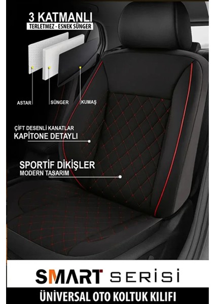 Mini Clubman (F54) One D 1.5 (116 Hp) Steptronic 2019 Uyumlu Smrt Serisi Tay Tüyü Siyah-Kırmızı Oto Kılıfı Tam Set fiyatları