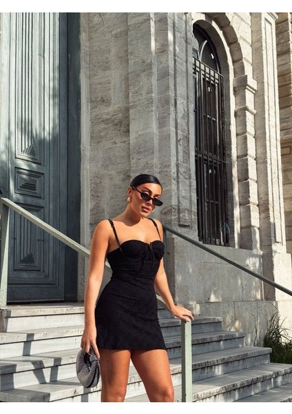 Kadın Omuz Askılı File Kumaş Likralı Mini Elbise indirimleri