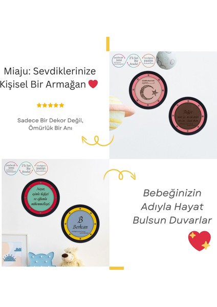 Bebeğinizin Ismi Yazılı Sadece Ona Özel Hediye, Besmele ve Ayyıldızlı Kelime-I Tevhidli Duvar Dekoru modelleri