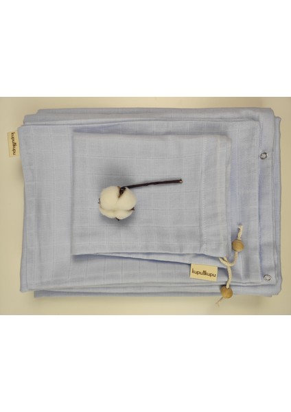 Bebek Nevresim Takımı, Organik Müslin, Erkek Bebek Hediyelik, Lastikli / Lastiksiz Çarşaf, Açık Mavi, Keseli 4’lü Set – Kupu&kupu fiyatları