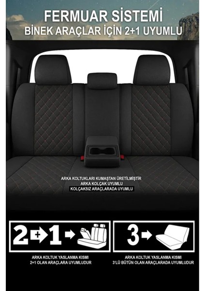 Fiat Doblo (Facelift 2015) 2.0 (135 Hp) Multijet 2017 Uyumlu Smrt Serisi Tay Tüyü Siyah-Kırmızı Oto Kılıfı Tam Set indirimleri