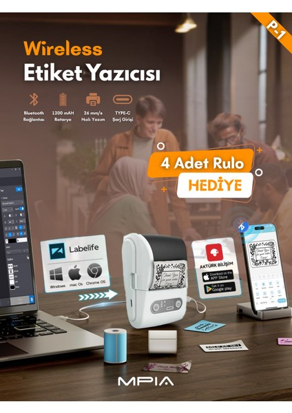 Wireless Taşınabilir/portatif Tasarım Etiket Yazıcısı Beyaz fırsatları