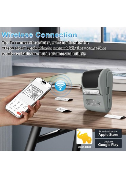 Wireless Taşınabilir/portatif Tasarım Etiket Yazıcısı Beyaz