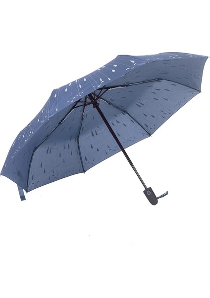 Yağmur Damlası Desenli Tam Otomatik Lux Kadın Şemsiyesi Mavi fırsatları