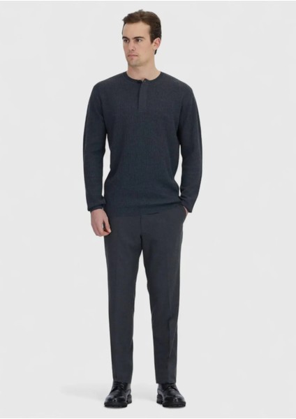 Antrasit Bisiklet Yaka Fitilli Yün Karışımlı Triko Kazak fiyatları