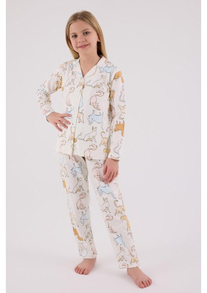Anne Kız Gömlek Pijama Kombini, Kedili Pijama, Anne ve Çocuk Pijamalar Ayrı Ayrı Fiyatlandırılır fırsatları