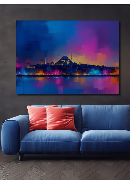 Çerçeve Görünümlü Istanbul Günbatımı Yağlı Boya Görünümlü Dekoratif Ahşap Ev/işyeri/ofis Kare Tablo