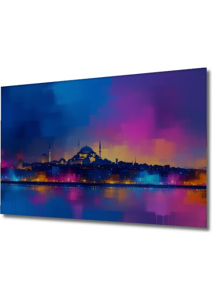 Çerçeve Görünümlü Istanbul Günbatımı Yağlı Boya Görünümlü Dekoratif Ahşap Ev/işyeri/ofis Kare Tablo fiyatları