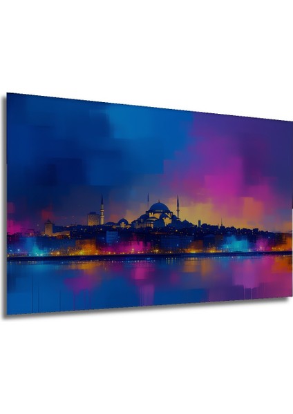 Çerçeve Görünümlü Istanbul Günbatımı Yağlı Boya Görünümlü Dekoratif Ahşap Ev/işyeri/ofis Kare Tablo modelleri