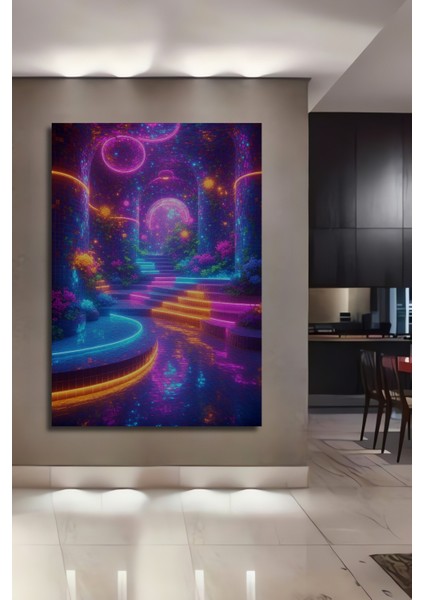 Çerçeve Görünümlü Güneş Işığında Orman Yürüyüşü Yağlı Boya Görünümlü Ahşap Ofis Kare Tablo