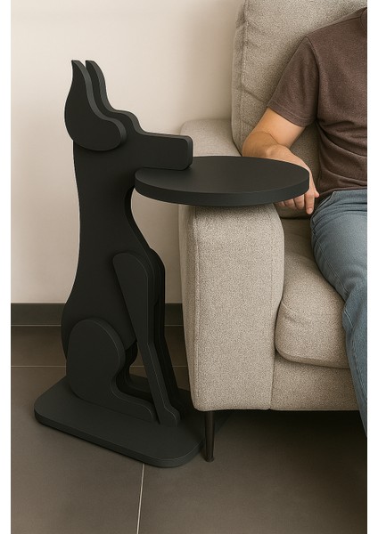 Tepsi Tutan Köpek Tasarımlı Ahşap Desenli Yan Sehpa & Fiskos & Zigon fiyatları