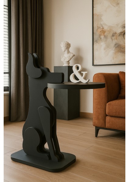 Tepsi Tutan Köpek Tasarımlı Ahşap Desenli Yan Sehpa & Fiskos & Zigon indirimleri