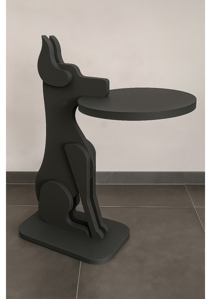 Tepsi Tutan Köpek Tasarımlı Ahşap Desenli Yan Sehpa & Fiskos & Zigon