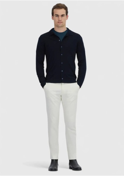 Lacivert Polo Yaka Düz Örgü Yün Karışımlı Hırka fiyatları