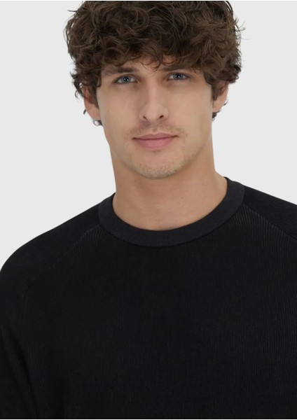 Siyah Bisiklet Yaka Selanik %100 Pamuk Triko Kazak fırsatları