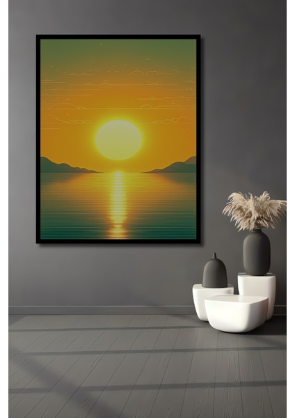 Neon Işıklar Altında Köprü ve Dalgalar Yağlı Boya Görünümlü Dekoratif Ahşap Ev/işyeri/ofis Tablo