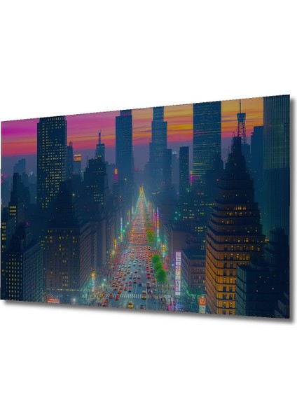 Çerçeve Görünümlü Fütüristik Pastel Şehir Manzarası Dekoratif Ahşap Ev/işyeri/ofis Kare Tablo fiyatları