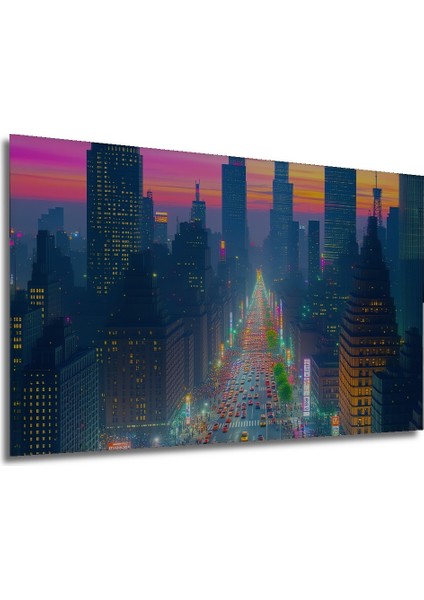 Çerçeve Görünümlü Fütüristik Pastel Şehir Manzarası Dekoratif Ahşap Ev/işyeri/ofis Kare Tablo modelleri