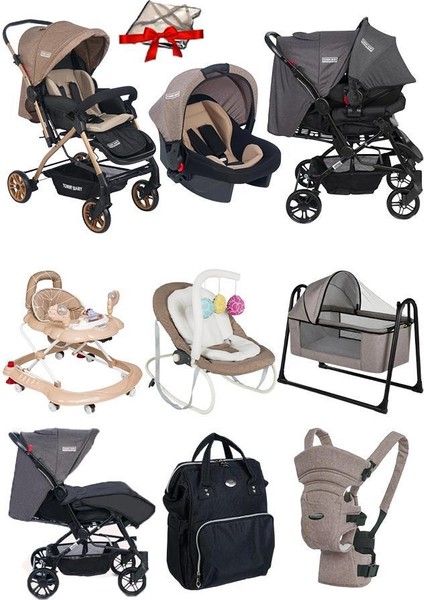 9 Parça Bebek Çeyiz Seti Bebek Arabası Puset Beşik Yürüteç Ana Kucağı Kanguru Bebek Bakım Çantası