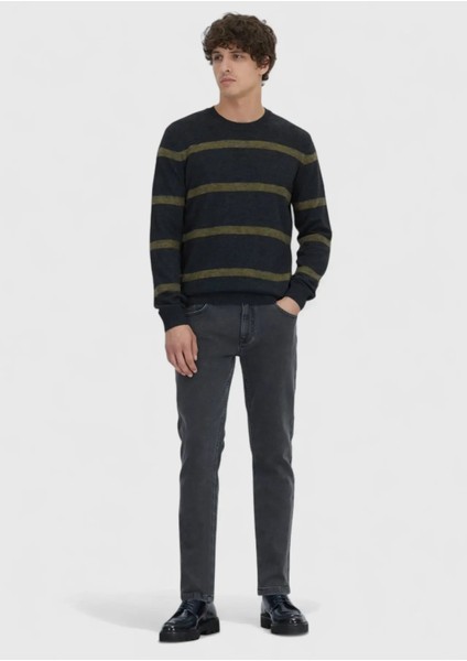 Antrasit Bisiklet Yaka Çizgili Yün Karışımlı Triko Kazak fiyatları