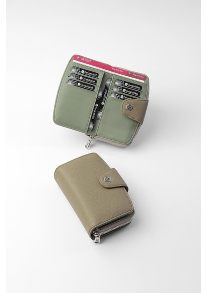 Orta Boy Çıt Çıt Detaylı Kadın Cüzdan/portföy - 65300 - Haki