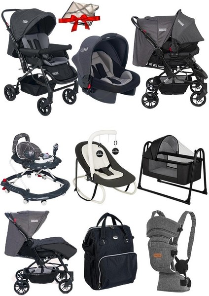 9 Parça Bebek Çeyiz Seti Bebek Arabası Puset Beşik Yürüteç Ana Kucağı Kanguru Bebek Bakım Çantası